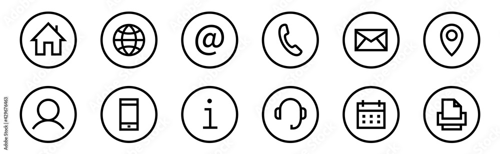 Poster Web icon set. Web buttons. Website contact icons vector. Contacts icons. Editable Stroke. Vector