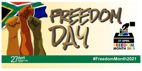 South Africa freedom day logo. Graphics illustration of the 2021 logo of ceremonial National day. Logo with African Traditional Colors and Design. Vector for poster, background and more.