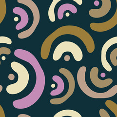 Vector seamless colorful pattern with cute little hand-drawn rainbows in pastel colors