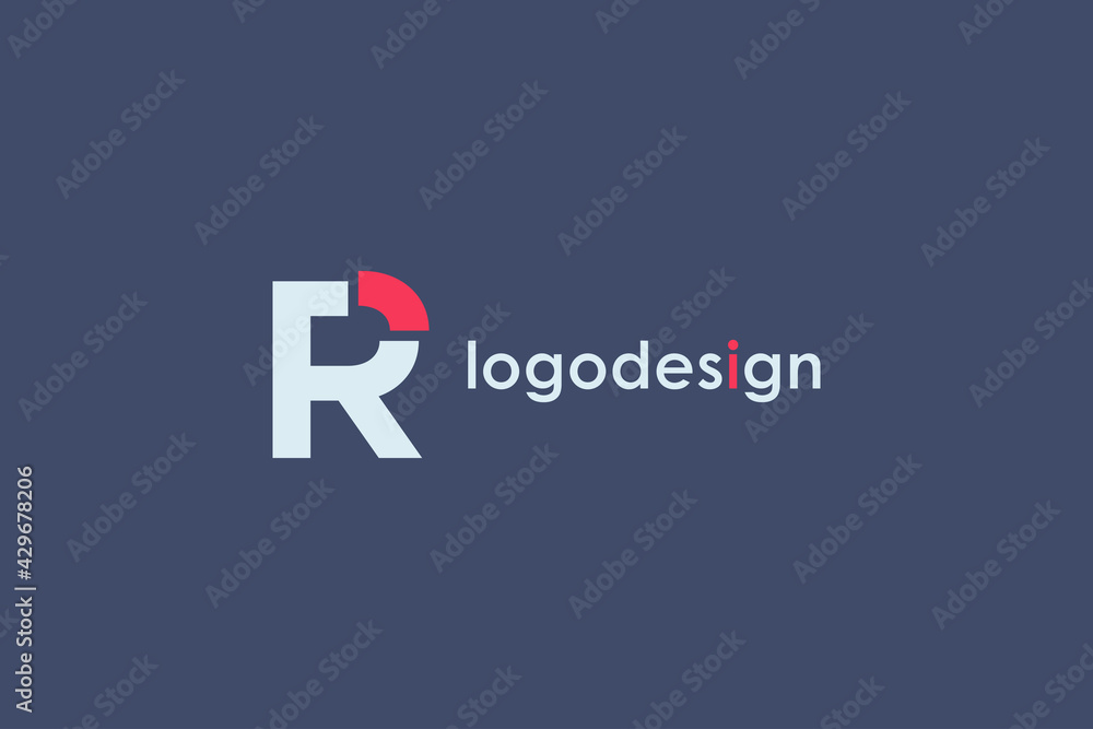 Aufkleber simple initial letter r logo. white and red shape r letter cutout style isolated on blue background.