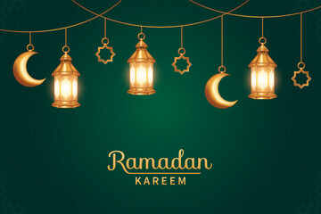Islamic background suitable for Ramadan, Eid al Adha, Eid al Fitr. Ramadan kareem with realistic 3d lantern decorations.