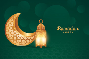Luxury Ramadan kareem with realistic 3d moon and lantern decorations. Islamic background suitable for Ramadan, Eid al Adha, Eid al Fitr.