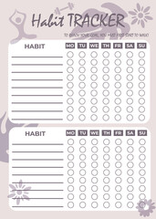The habit tracker form. Executed on a light purple background. Vector illustration.