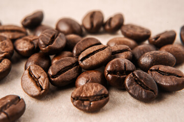 Сoffee beans in hand. View from above