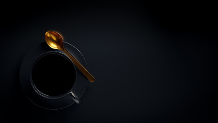 3d render of a coffee mug with a golden spoon