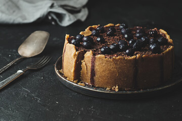 Delicious chocolate cheesecake with icing