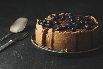 Delicious chocolate cheesecake with icing