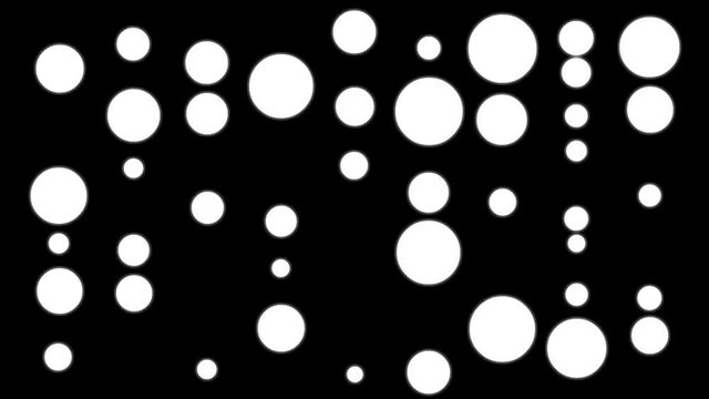 White circles of different sizes that change their size, on a black background