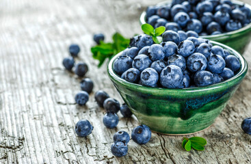 Fresh blueberries background with copy space for your text. Blueberry antioxidant organic superfood...