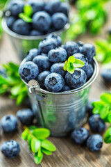 Fresh blueberries background with copy space for your text. Blueberry antioxidant organic superfood in a bowl concept for healthy eating and nutrition