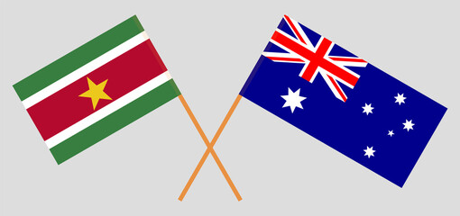 Crossed flags of Suriname and Australia. Official colors. Correct proportion