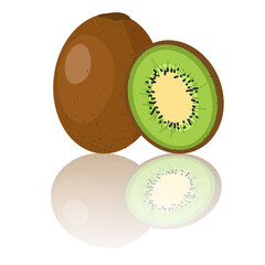 Kiwi fruit whole and sliced illustration exotic fruit for health diet and vitamin C source
