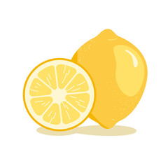 Hand drawn lemon whole and slice, cute yellow illustartion rich of vitamin C fruit