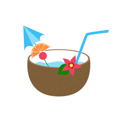 Summer cocktail in coconut. isolated on a white background. Vector illustration