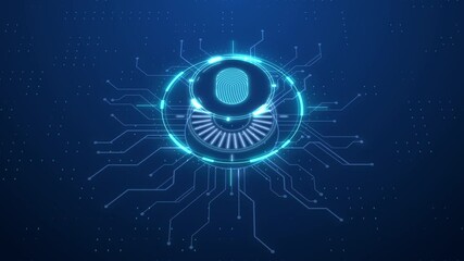 Looped animation HUD GUI UI design. Fingerprint scanning. Touch ID futuristic processing of biometric scanner technology. Digital identification and security system. cyber mobile phone unlock concept - Powered by Adobe