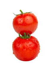 Fresh red tomatoes with wet drops isolated on the white background