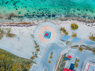 Aerial view of the lighthouse of mahahual in the caribbean