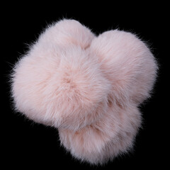 Close up of light pink rabbit fur pompom isolated on white background