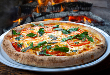 Pizza basil tomato and mozzarella