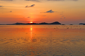 Low Tide Showing Sand Ripples With Islands And Boats Background 