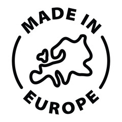 made in Europe black outline label icon on transparent background