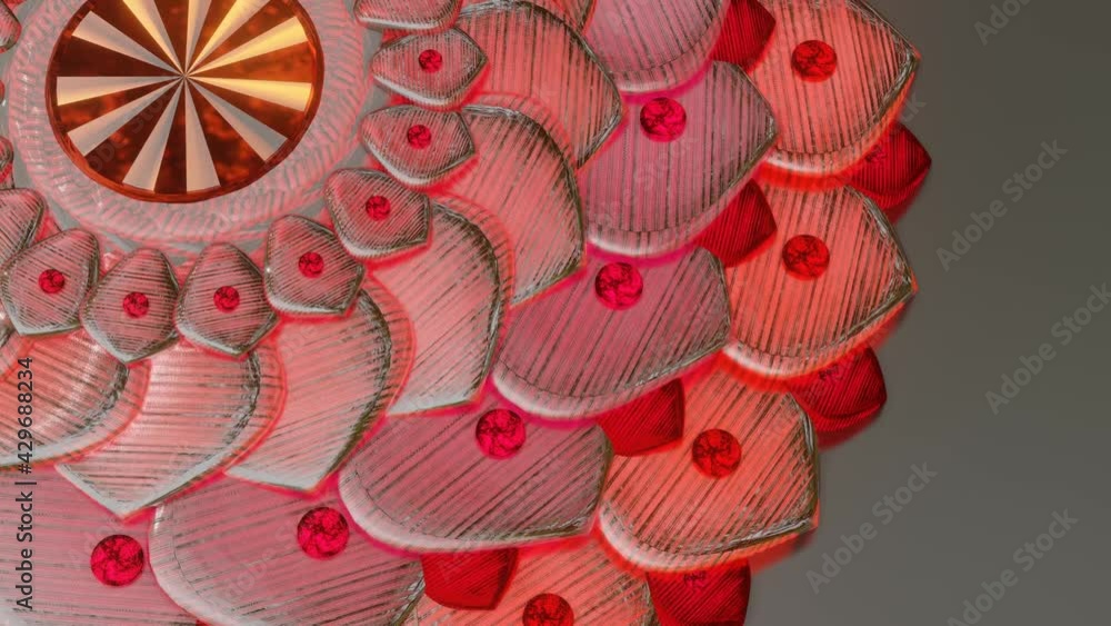 Poster rotating mandala pattern metallic with red glow .. looped animation. 3d render