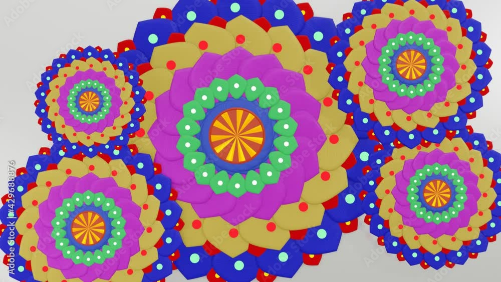 Aufkleber rotating multicolored mandala patterns. looped animation. 3d render