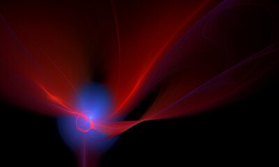 Abstract 3d rushing laser rays and beams of light in blue red hues on black background. Attractive poster great as print or design element or template. Pure vivid media glowing illustration.