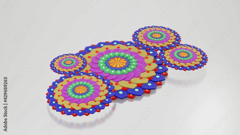 Poster rotating multicolored mandala patterns. looped animation. 3d render