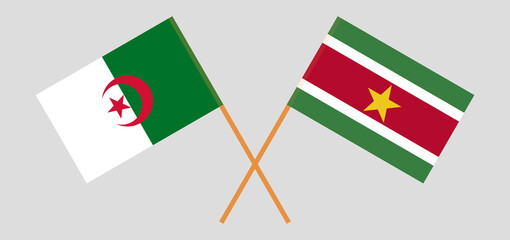 Crossed flags of Algeria and Suriname. Official colors. Correct proportion