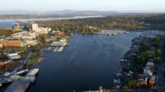 Panning Over Lake and City with Overpass