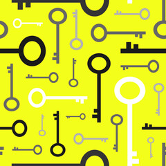 White and grey keys on yellow background. Simple style seamless pattern. Vector illustration.