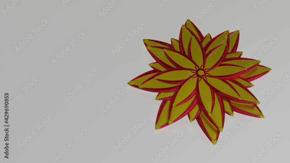 Poster rotating three-dimensional yellow model of a flower on a white background. 3d render