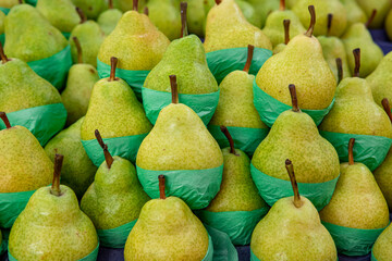 organic pears at a open air market in Brazil