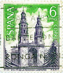 stamp printed in the Spain shows Santa Maria de la Redonda Logrono