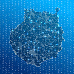 Network map of Gran Canaria. Island digital connections map. Technology, internet, network, telecommunication concept. Vector illustration.