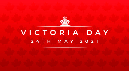 victoria day 24th may 2021 modern creative banner, design concept, social media post template with white text and crown icon on a red abstract background