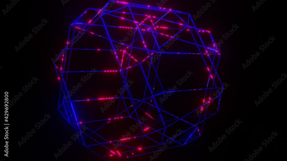Poster frame of abstract figure with multicolored flashes rotates slowly on a black background. looped anim