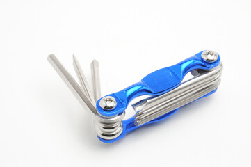 Multi keys for repair and tuning a bike on a white background