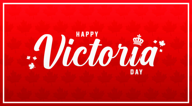  Happy victoria day  modern creative banner, design concept, social media post template with white text and crown icon on a red abstract background