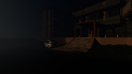 Fototapeta na wymiar house in the night dark aesthetic