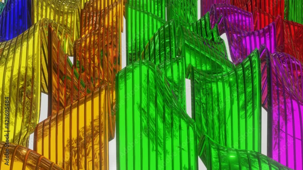 Poster multicolored stripes moving in waves. looped animated background. 3d render