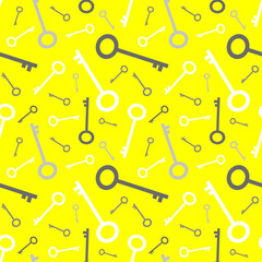 White and grey keys on yellow background. Simple style seamless pattern. Vector illustration.