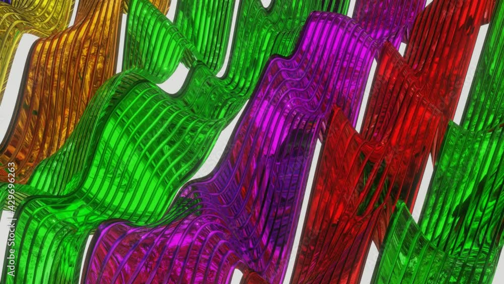 Poster multicolored stripes moving in waves. looped animated background. 3d render