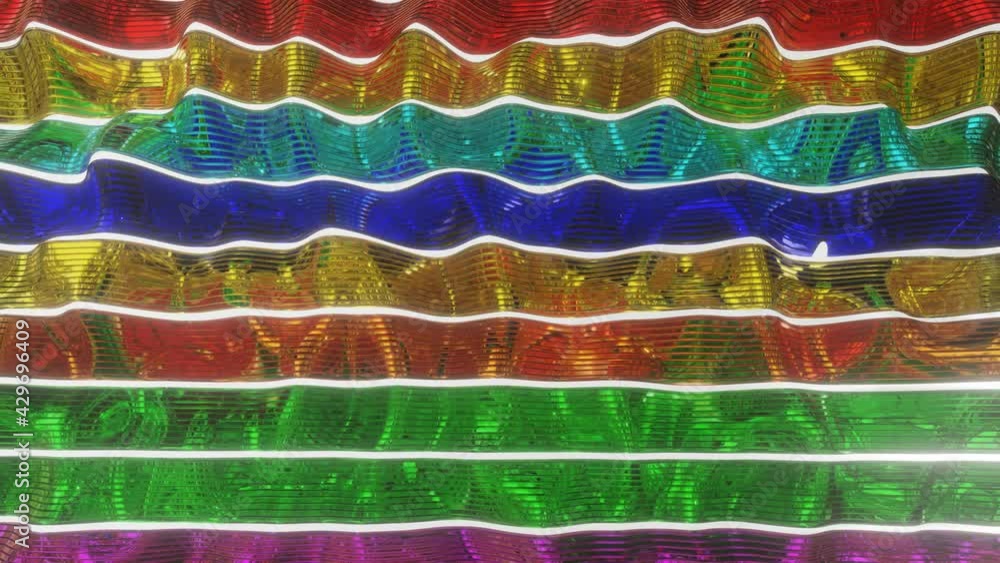 Poster multicolored stripes moving in waves. looped animated background. 3d render