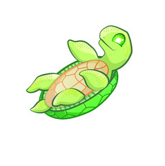 Kawaii illustration of Turtle, swimming green turtle happy