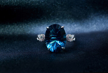 London blue topaz ring, concave cut