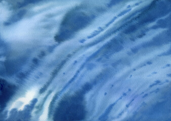 Beautiful blue watercolor background. Hand-drawn ocean illustration. Blue underwater. Sea life.