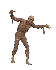 3d illustration of a fantasy mummy monster in attacking pose isolated on white.