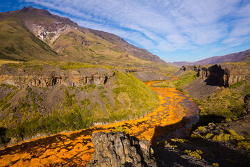Riverbed of Agrio river at foot of Andes mountains. Patagonia, Argentina, South America